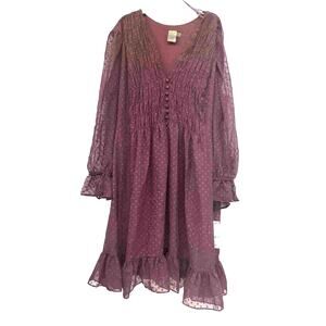 NWT Sz 20 Plus Size Taylor Woman Dress. Port Wine. Sheer Sleeves. V Neck. Dotted